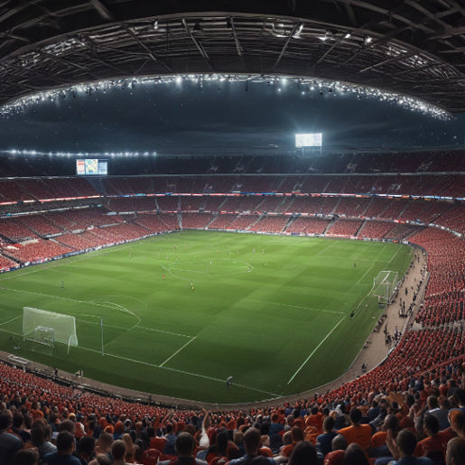 A soccer stadium with advertisements for betting companies visible, reflecting political influence on sports broadcasts.