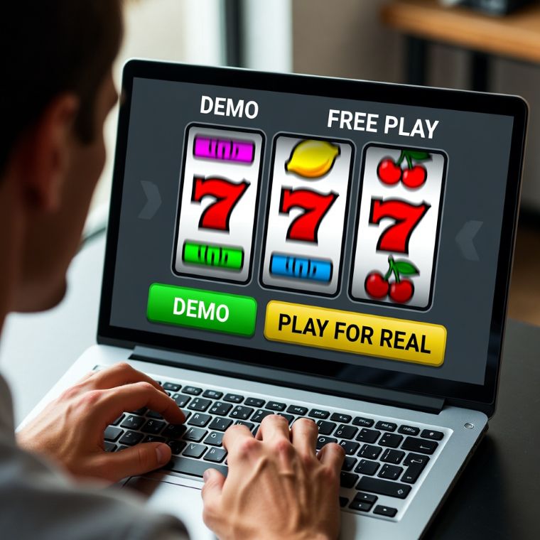 playing a slot machine on a laptop